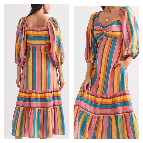 Farm Rio Rainbow Stripe Midi Dress - Picture 1 of 13